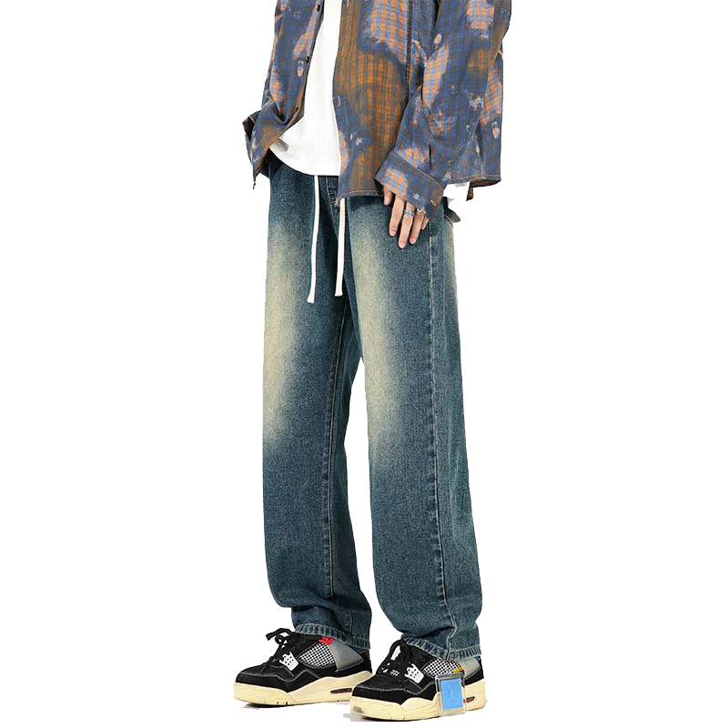 Mens Jeans Pants 2024 Fashion Streetwear Straight Harajuku Denim Trousers