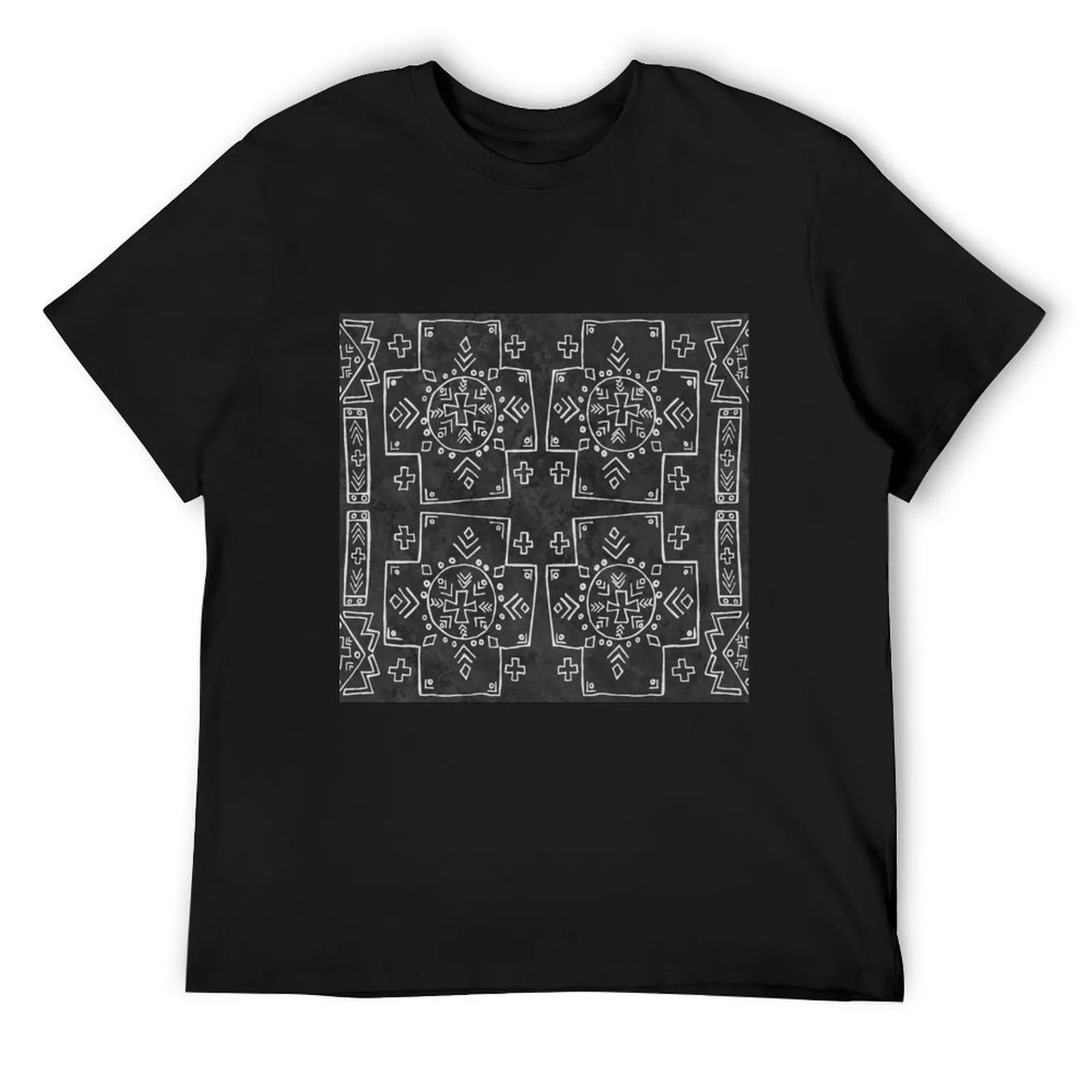 Mali Tribal Mud Cloth, Cross and Symbols, Black T-Shirt graphic t shirts vintage t shirts plus size clothes Men's t-shirt