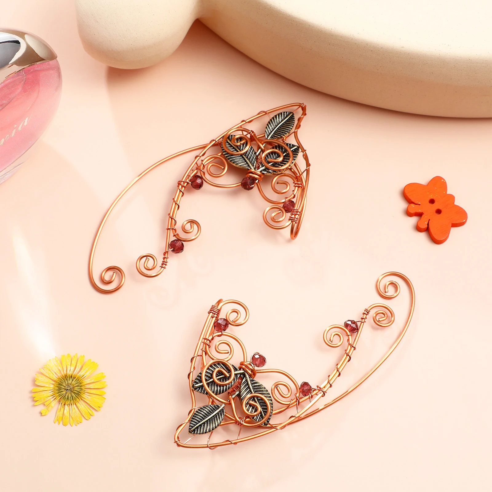 

2pcs Ear Cuffs Non Piercing Vintage Bead Leaf Design Clip On Earrings for Women Fairy Party Jewelry Gift Wrap Ear