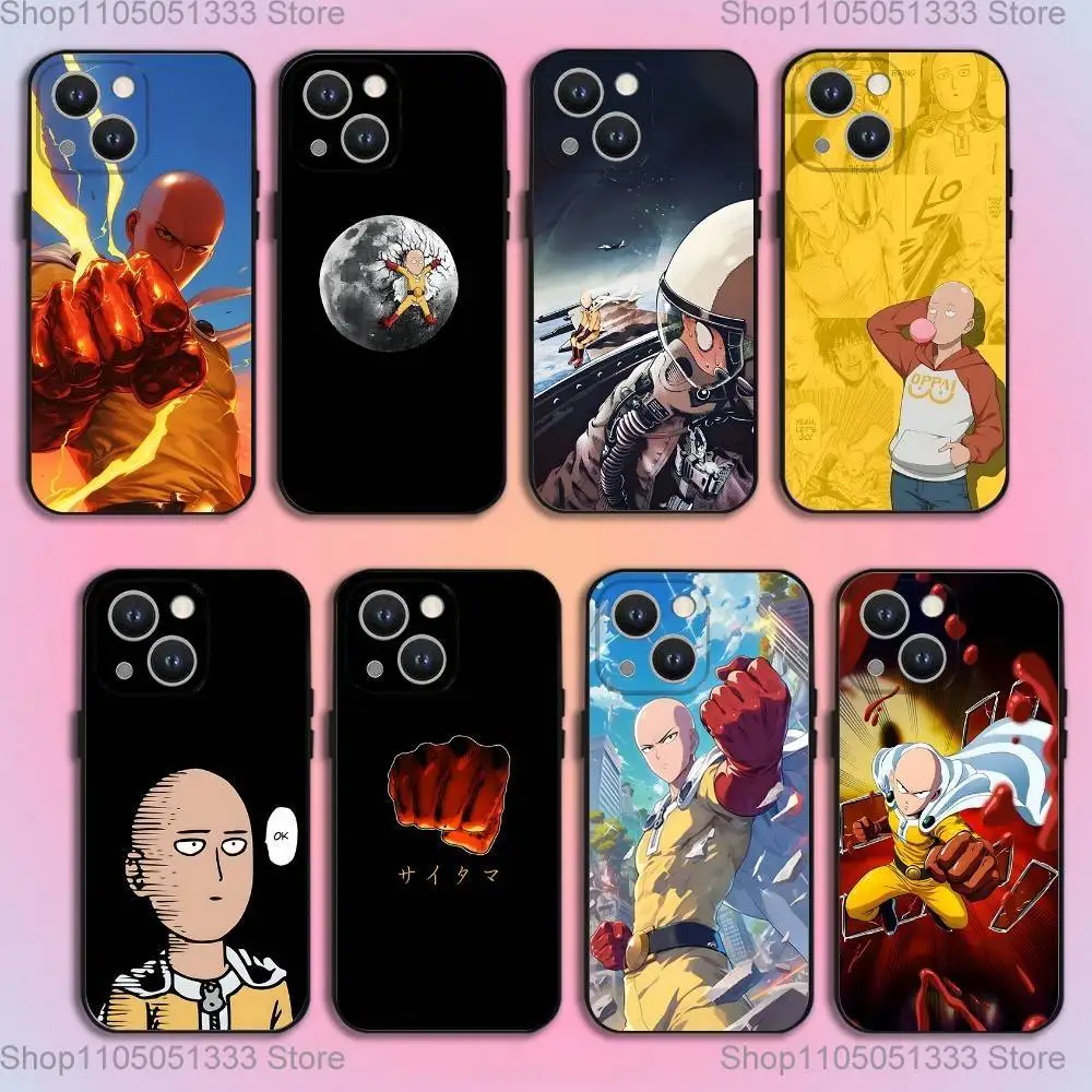 

One P-Punch Man Saitama Phone Case For iPhone 16,15,14,13,12,11,Pro,XS,Max,XR,Plus,E,SE4,Mini Black Soft Cover