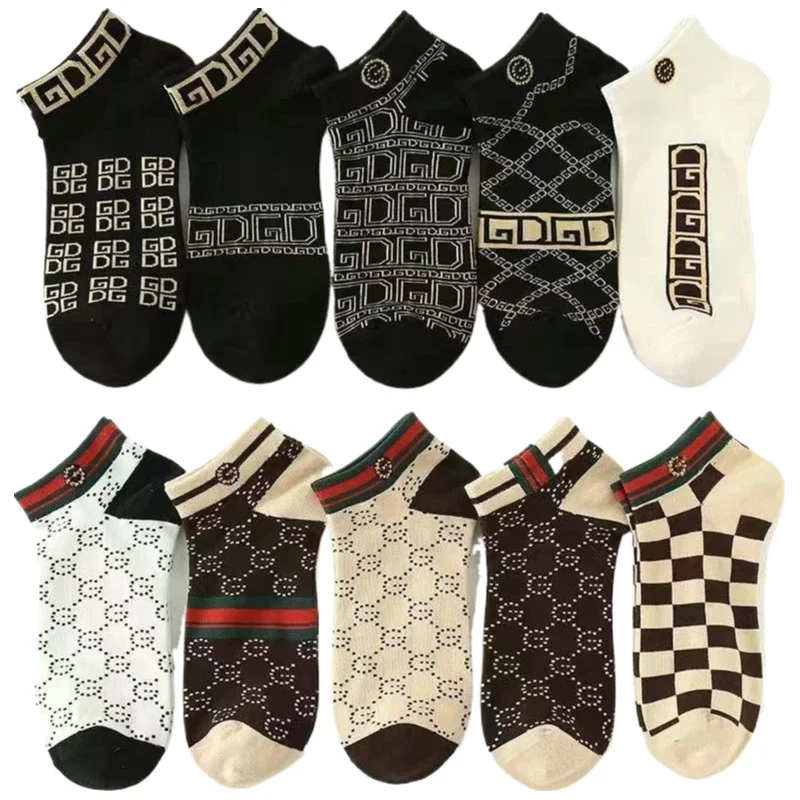10-Pack Men's Premium Letter Print Ankle Socks:All-Season Low-Cut Socks with Stylish Design,Versatile for Outdoor&Casual Wear