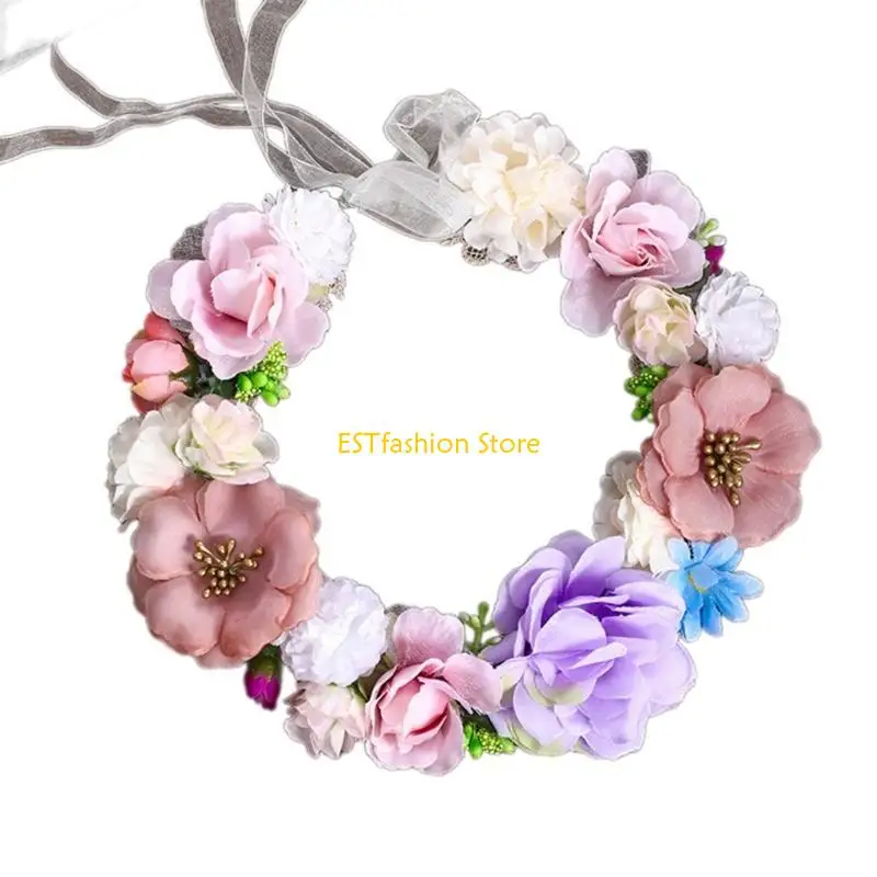 Y5GC زهرة عصابات العروس زهرة تاج الزفاف أكاليل الزهور لسوق المماطلة #3