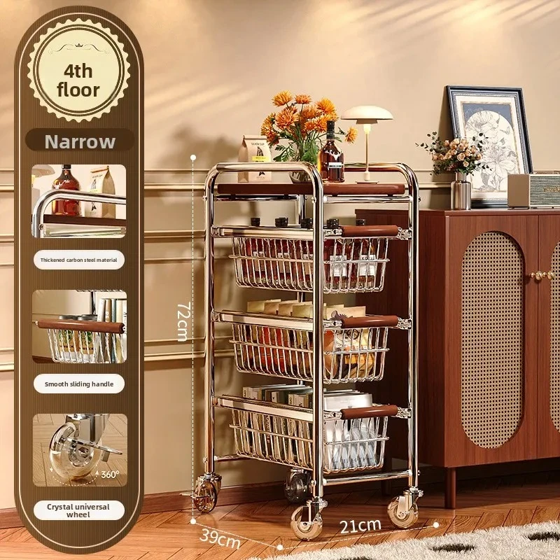 Middle ancient style multi-layer storage rack handcart, fruit and vegetable storage rack, snack and medicine storage basket