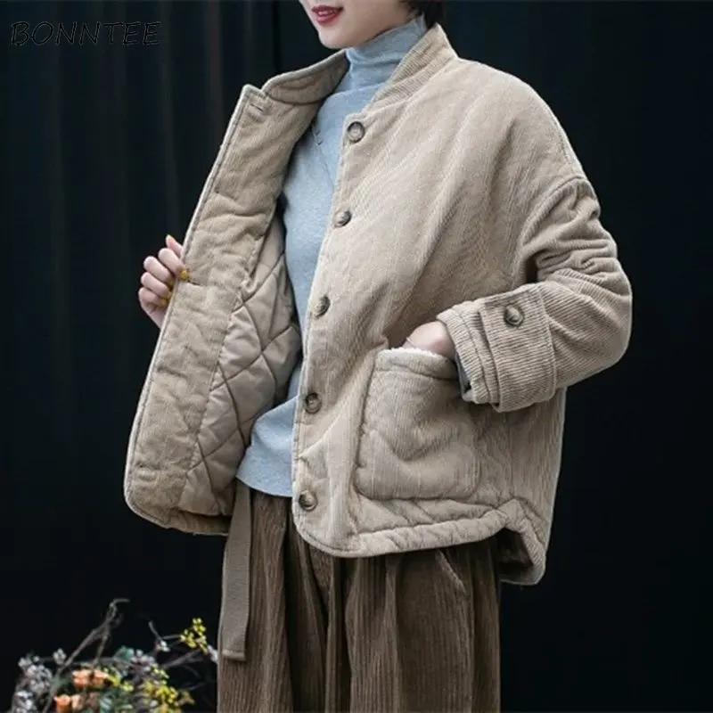 Crop Design Parkas Women Basic Simple Solid Fluffy Classic Loose Vintage Pockets New Arrivals Winter Warm Fashion Chic Korean