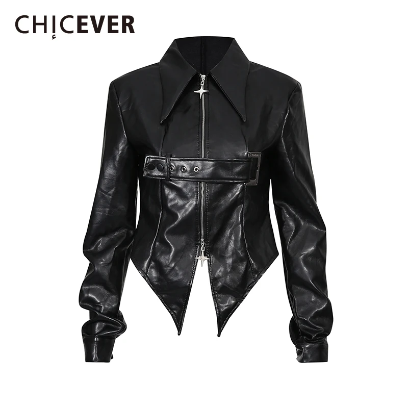 

CHICEVER черная куртка с поясом, женская куртка с лацканами и длинными рукавами, свободные винтажные женские куртки нестандартной формы, осенняя мода, новый стиль