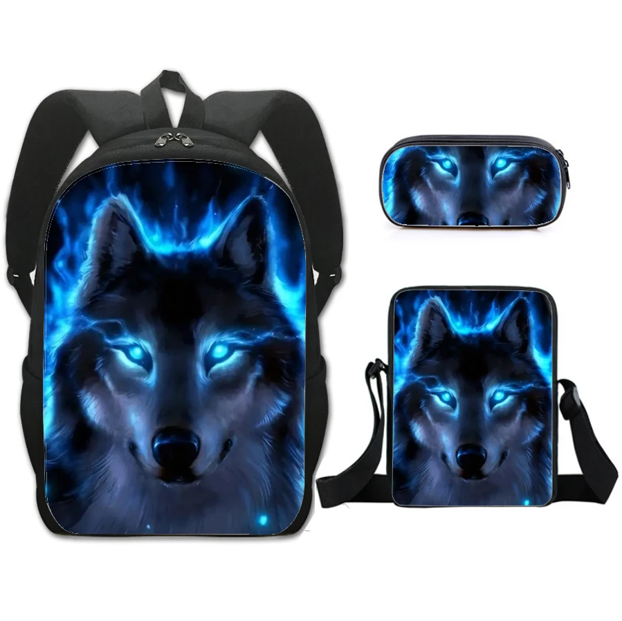 3pcs cool wolf school bags boys girls Printe