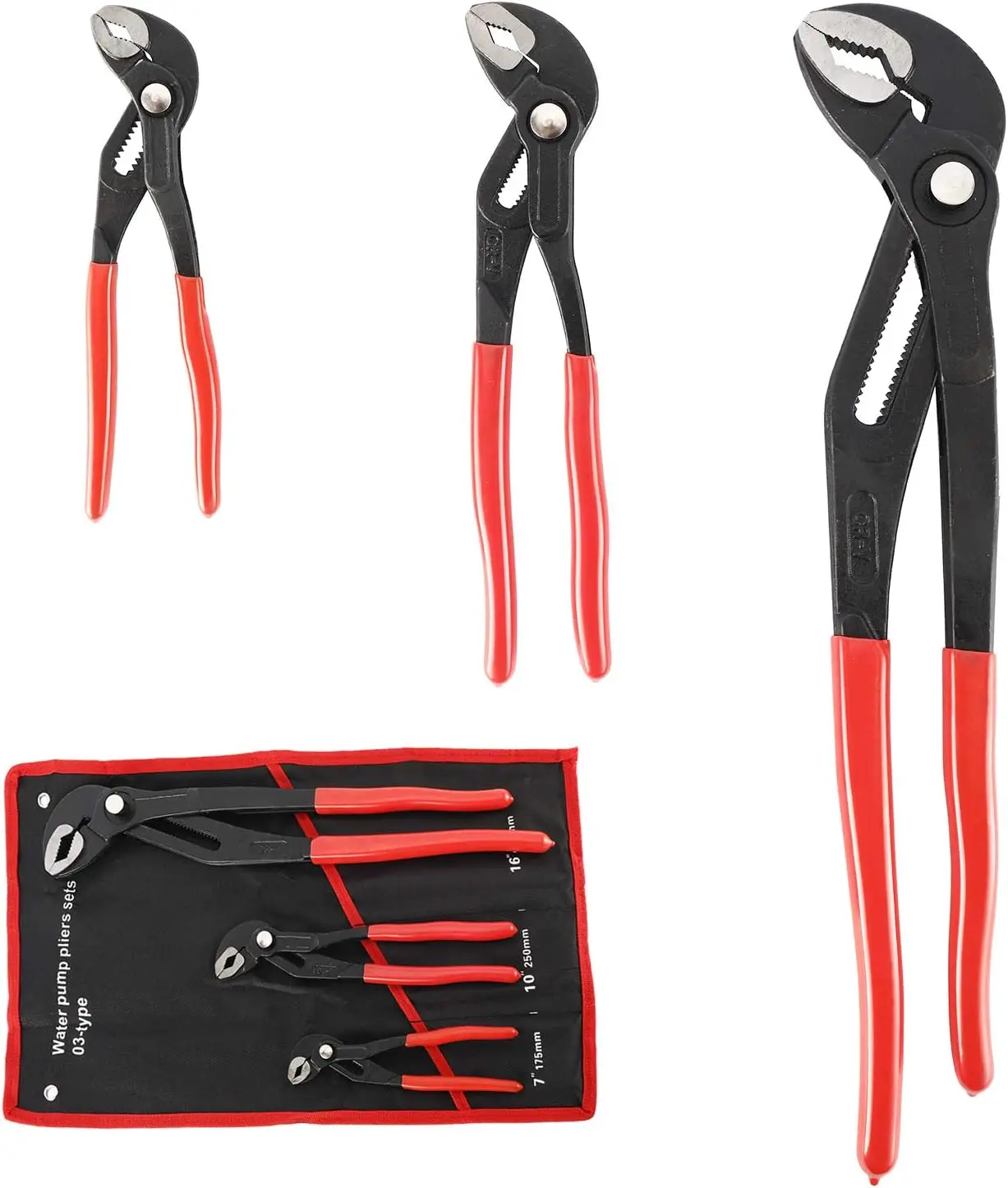 

3PCS Water Pump Pliers Set: 7', 10', 16' Tongue & Groove Pliers with Quick Adjustment Grip