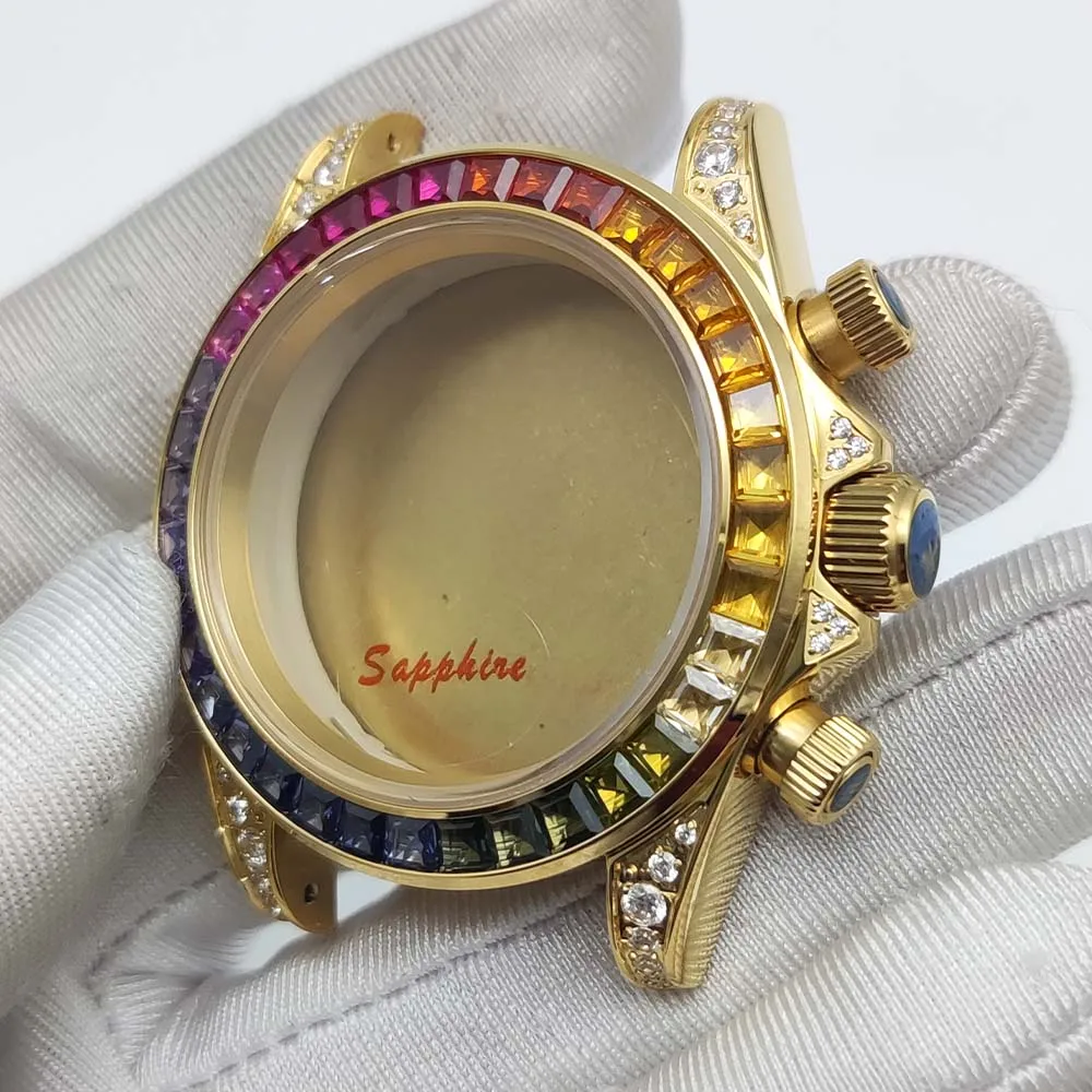 Корпус хронографа 40 мм из золота/розового золота, переливающийся корпус из сапфировой нержавеющей стали с бриллиантами для механизма VK63