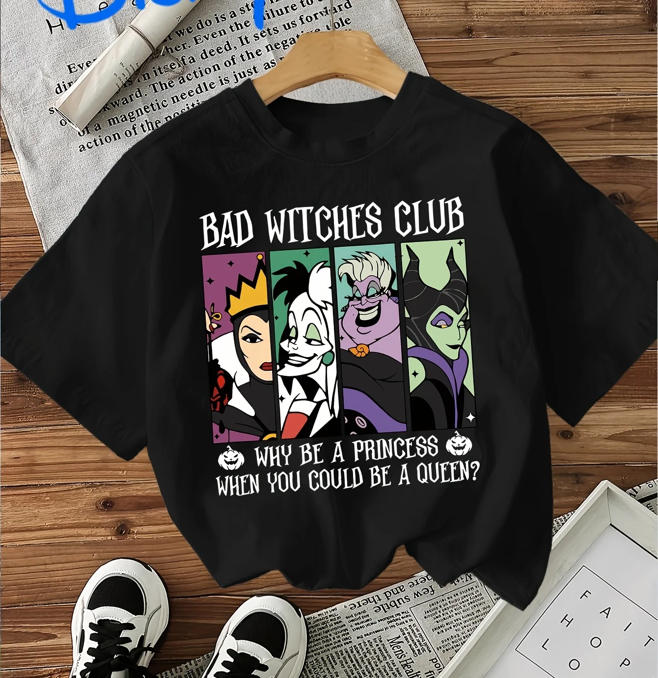 

MINISO Bad Witch Club футболка с мультяшным принтом, одежда, футболка для маленьких девочек, повседневная универсальная приятная для кожи ткань