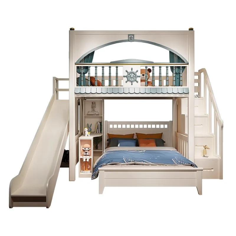 

All solid wood children's staggered mother-child bed double boy household 1.8 dislocated elevated bed