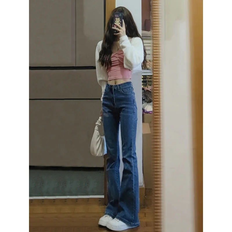 High Waist Wide Leg Micro Flared Jeans Women's Elastic  Hoof Denim Pants Autumn Winter plus Size Fashionable All-Match