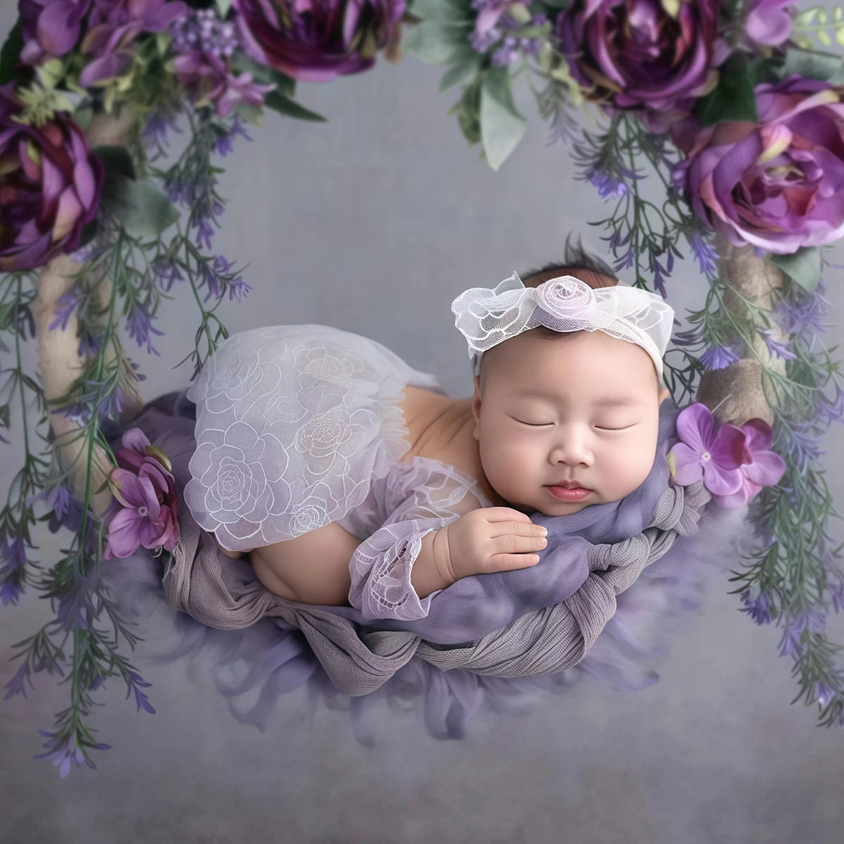 Ylsteed Newborn Photography Lace Romper Set  Floral Headband Style Baby Photo Outfit for Newborn Memories