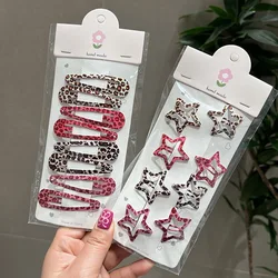 Pinzas para el pelo con estampado de leopardo para mujer y niña, pinzas para el pelo con estampado de estrellas geométricas Vintage, horquillas con flequillo, juego de accesorios para el cabello, 8 Uds. Por Set