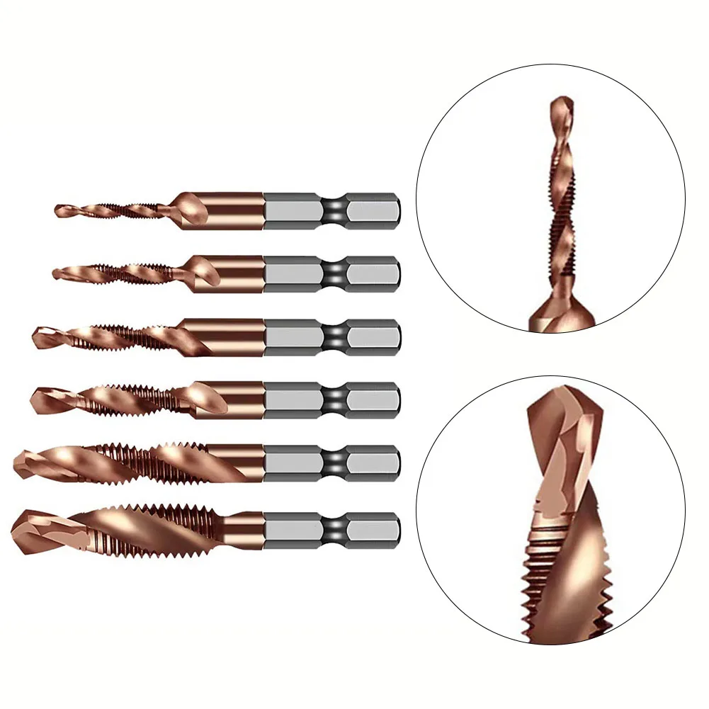 Broca de grifo de 1/6 piezas, vástago hexagonal, HSS, máquina de tornillo, grifo compuesto para taladros de banco, herramientas manuales, M3, M4, M5, M8, M10