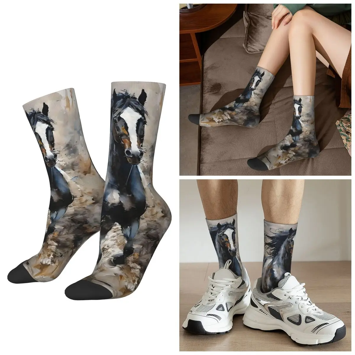 

All Seasons Wild Horse Oil Painting Colour Socks Harajuku Crew Socks Super Soft Stockings for Men Women Gifts