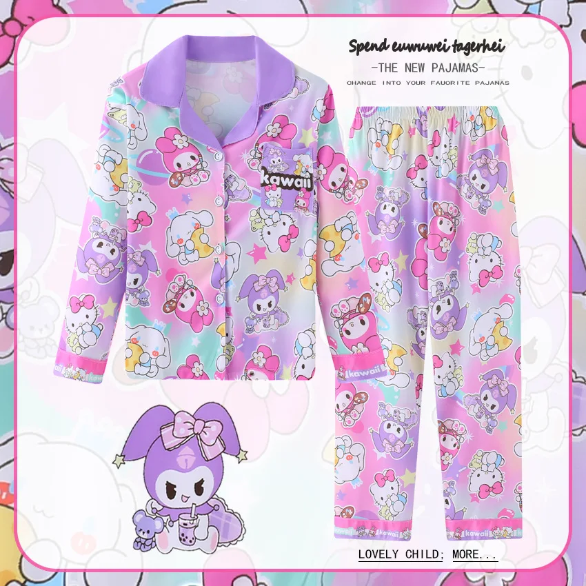 Pijama de Sanrio Cinnamoroll para niños, traje de Mymelody Kuromi, manga larga, Y2K, dibujos animados, Anime, algodón, ropa de dormir informal, nuevo