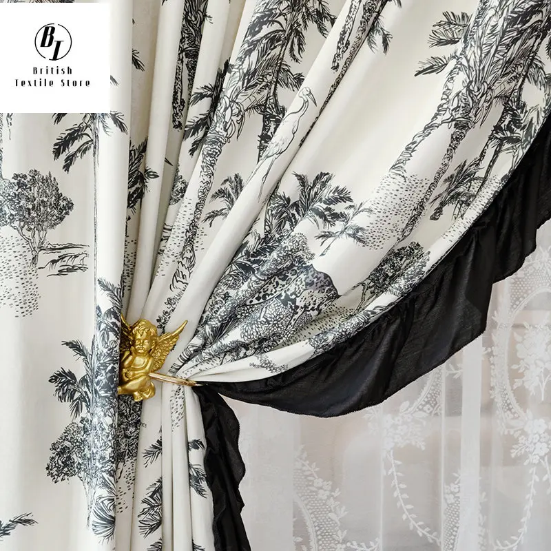 

2023 Новые французские шторы для гостиной, спальни, ретро бархатные оконные шторы с принтом, кружевные занавески, белый тюль на заказ
