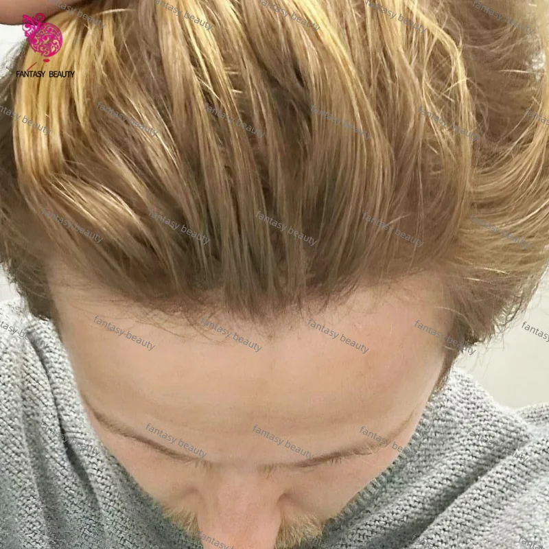 

Натуральная линия волос Светло-коричневый блондин 613 # 22R Мужской парик Невидимая супер тонкая кожа 100% плотность ПУ База Парик для волос для мужчин