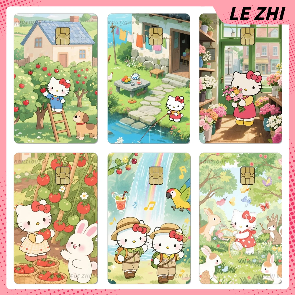 

Cartoon Sanrio Hello Kitty Waterproof Small Chip Protective Film Sticker Farmhouse Courtyard Vegetables Card Credit Skin Sticker