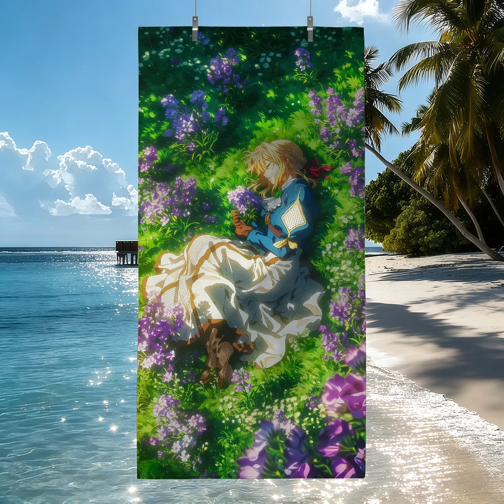 Anime V-Violet E-Evergarden Towel Soft Pool Gift For Travel Gym Shower Camping Quick Dry Sports Beach Towels
