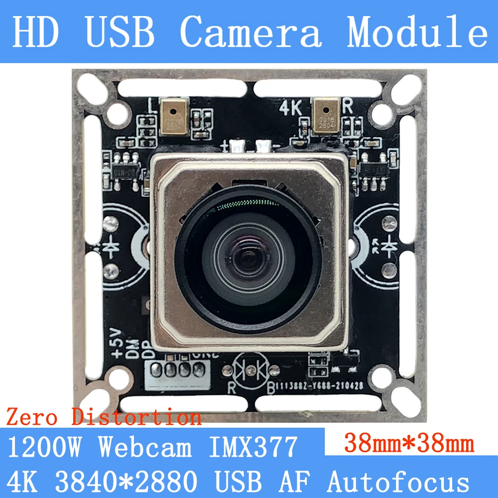 

4K USB Webcam Autofocus MJPEG 30fps 3840x2160 IMX377 No Distortion Mini 1200W USB Camera Module Support Audio