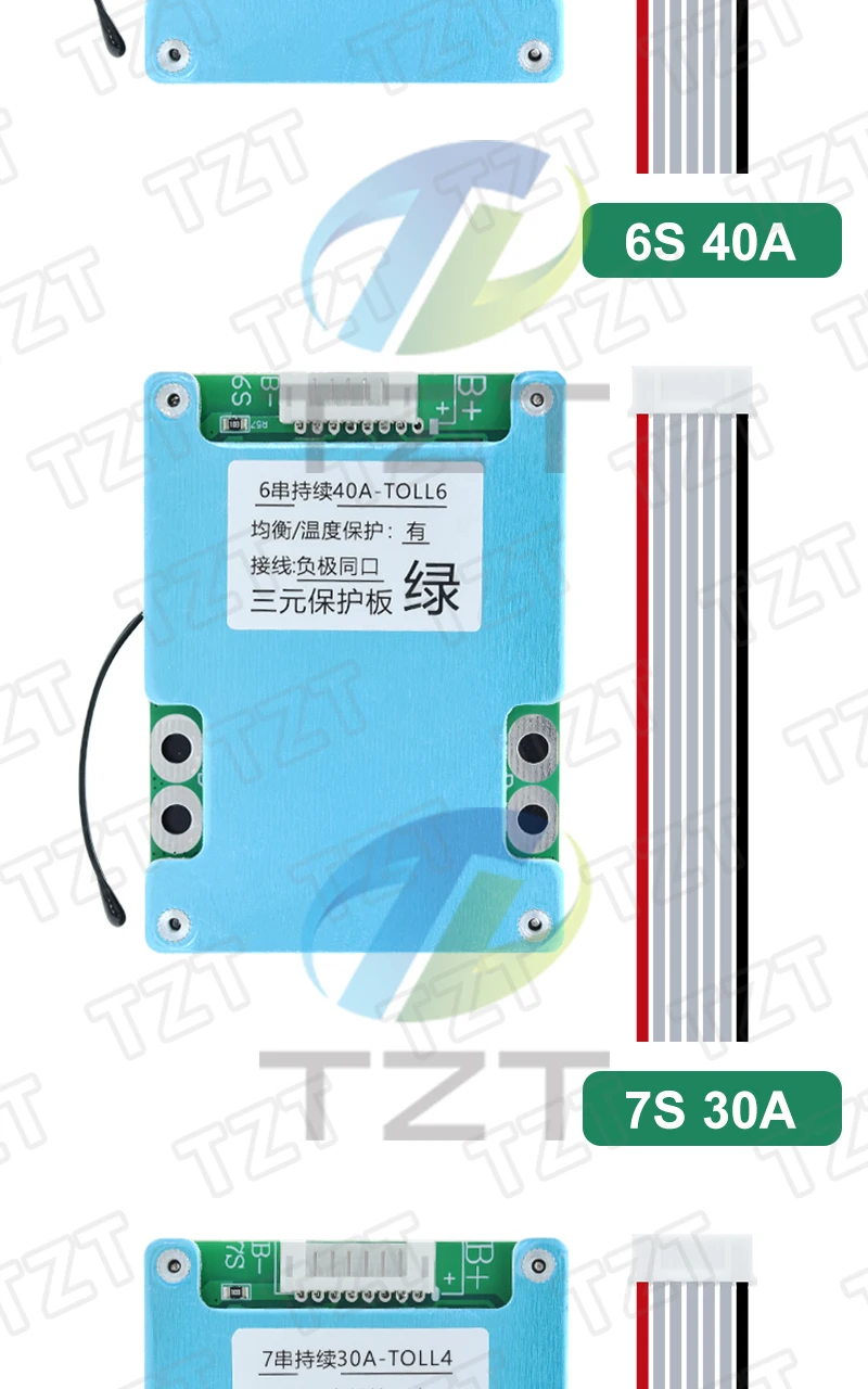 TZT 6S/7S 30A 40A BMS 4.2V 18650 Batterie-Schutzplatine mit Balancer und NTC-Temperaturschutz, gemeinsamer Anschluss mit Kühlkörper – Detail 8
