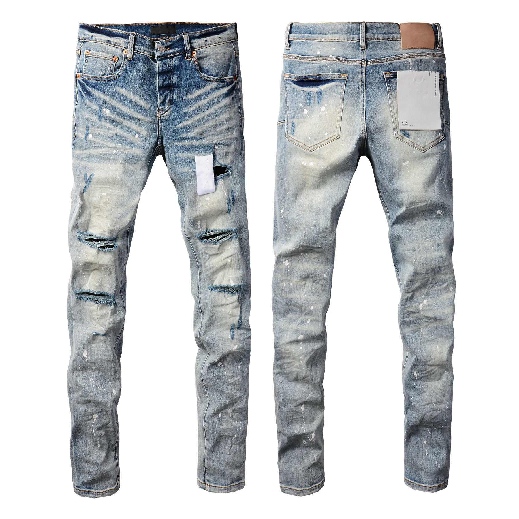 2024 Purples Man jeans brand high street blue ripped distressed fashion repair low rise skinny denim trousers brand pants