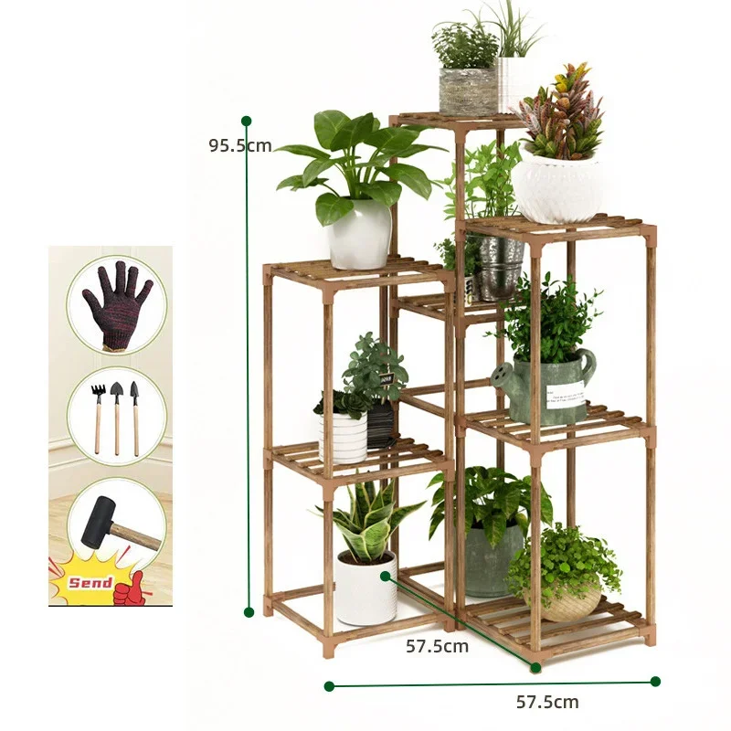 Wood Plant Stand Indoor Outdoor Ladder Plant Display Shelf Balcony Plant Storage Rack Flower Rack Holder