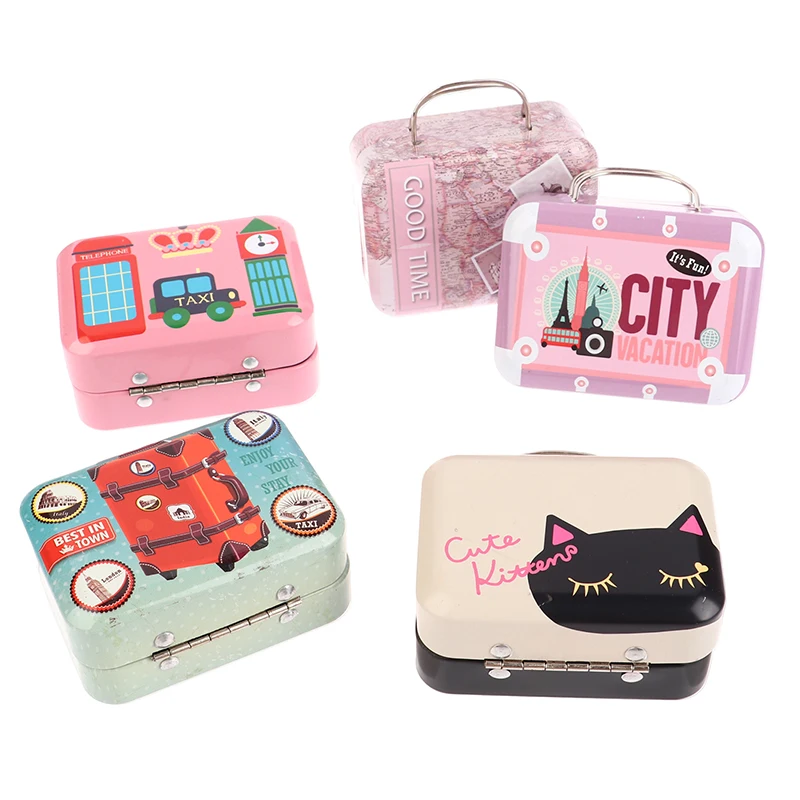 1Pcs Vintage Small Suitcase Storage Tin Metal Candy Box Gift Box Cookie Gift Box Sundries Organizer Storage Cans