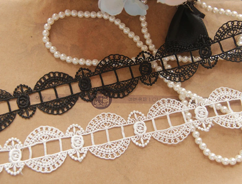 

10 ярдов, белая, черная цветочная венецианская кружевная бейка, водорастворимая ткань для украшения свадебной одежды, ширина 35 мм