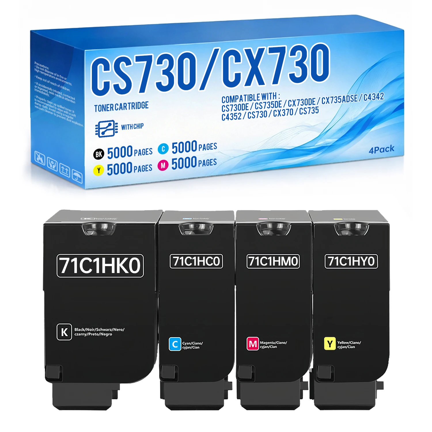 

Compatible 71C1HK0 Toner Cartridge for Lexmark CS730de CX730de CS735de – Black & Color Laser Printer