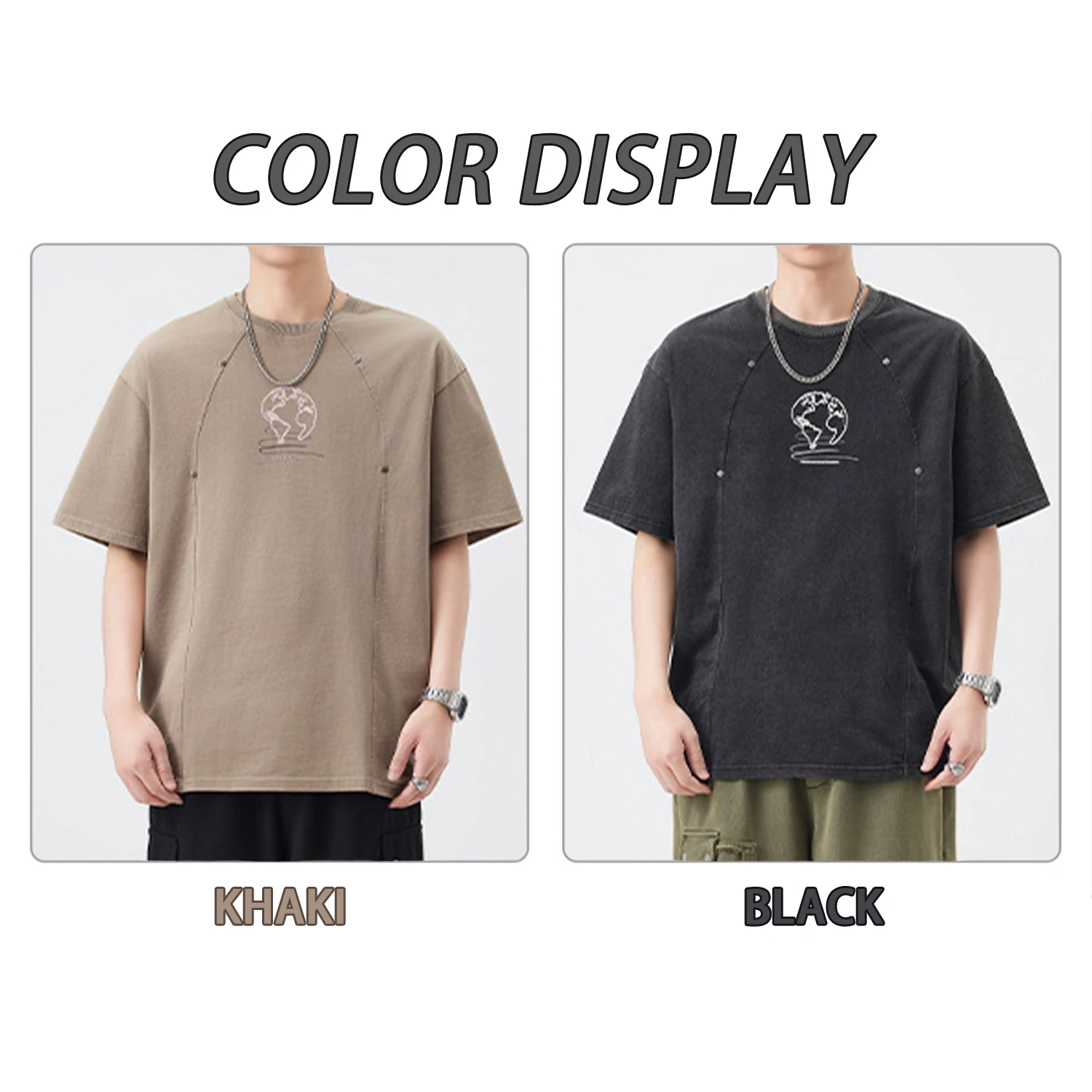 2025 New Solid Color Loose Retro Wave Printed Long T-shirt, Pure Cotton Youth Summer Casual T-shirt, Couple Printed Tee