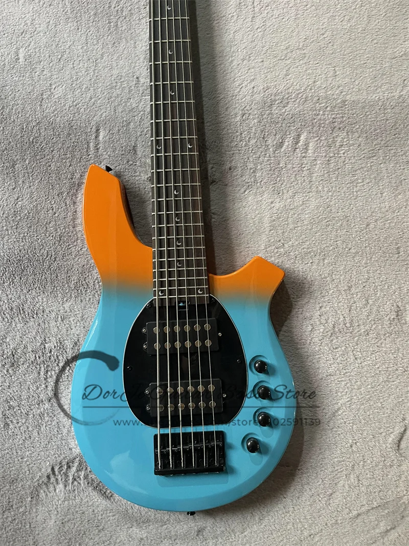 6 Strings Bass Guitar Bon Orange-Blue Gradient Body Rosewood Fingerboard Black Pickguard Fixed Bridge Active Battery