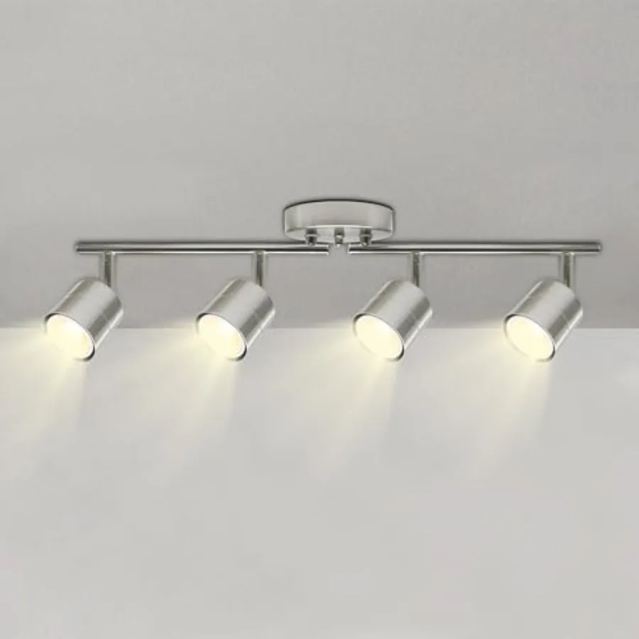 

26.25'' Track Lighting Kit 270° Swivel and 90° Tilt Adjustable Brushed Nickel Ceiling Spot Lights with 4 x 5W GU10 LED Bulbs fo