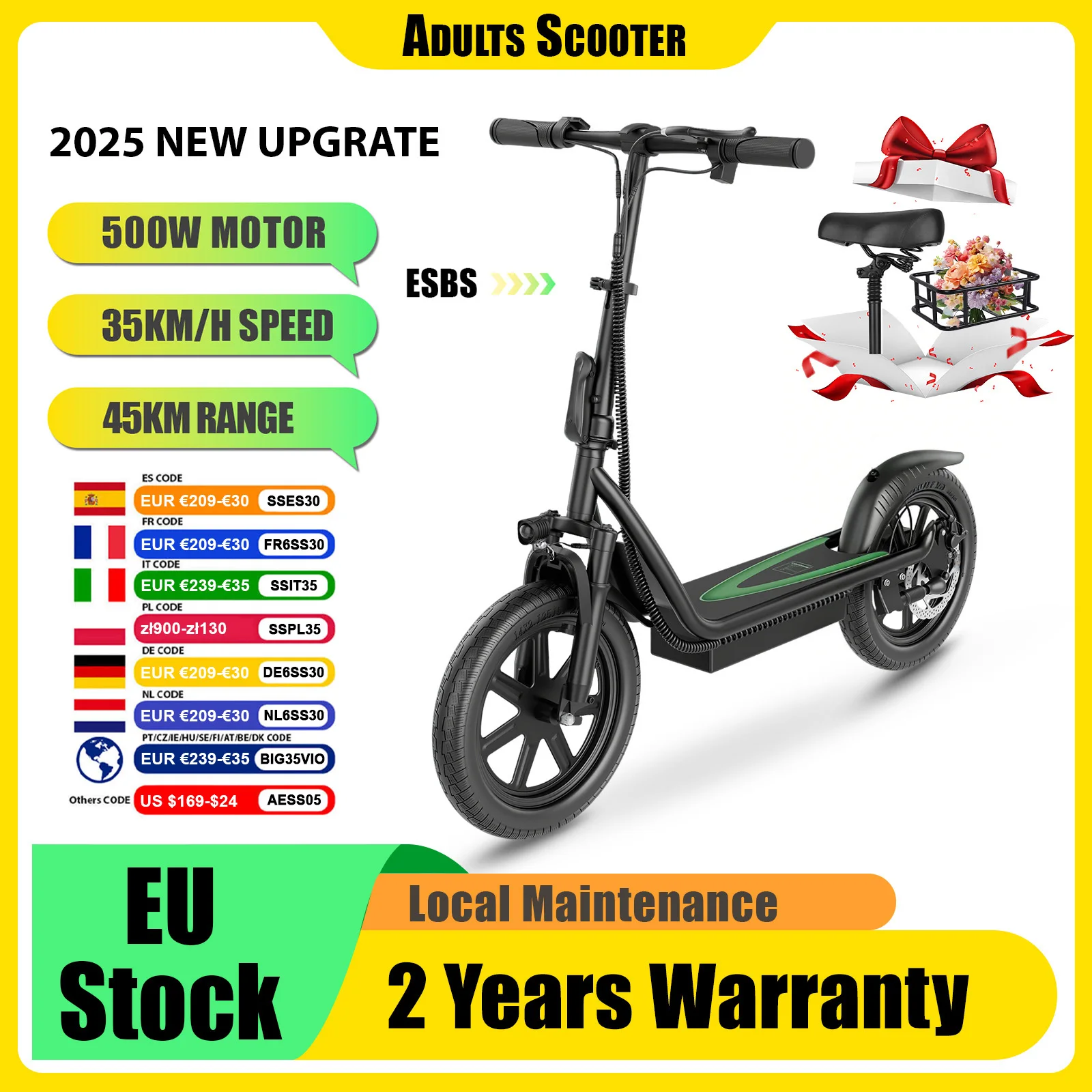 Trottinette Électrique Pliable Puissante Upgrate 2026 ESBS/TX01, Autonomie Super Longue 25/45KM, Moteur 350W/500W, Livraison Rapide, Trottinette Intelligente