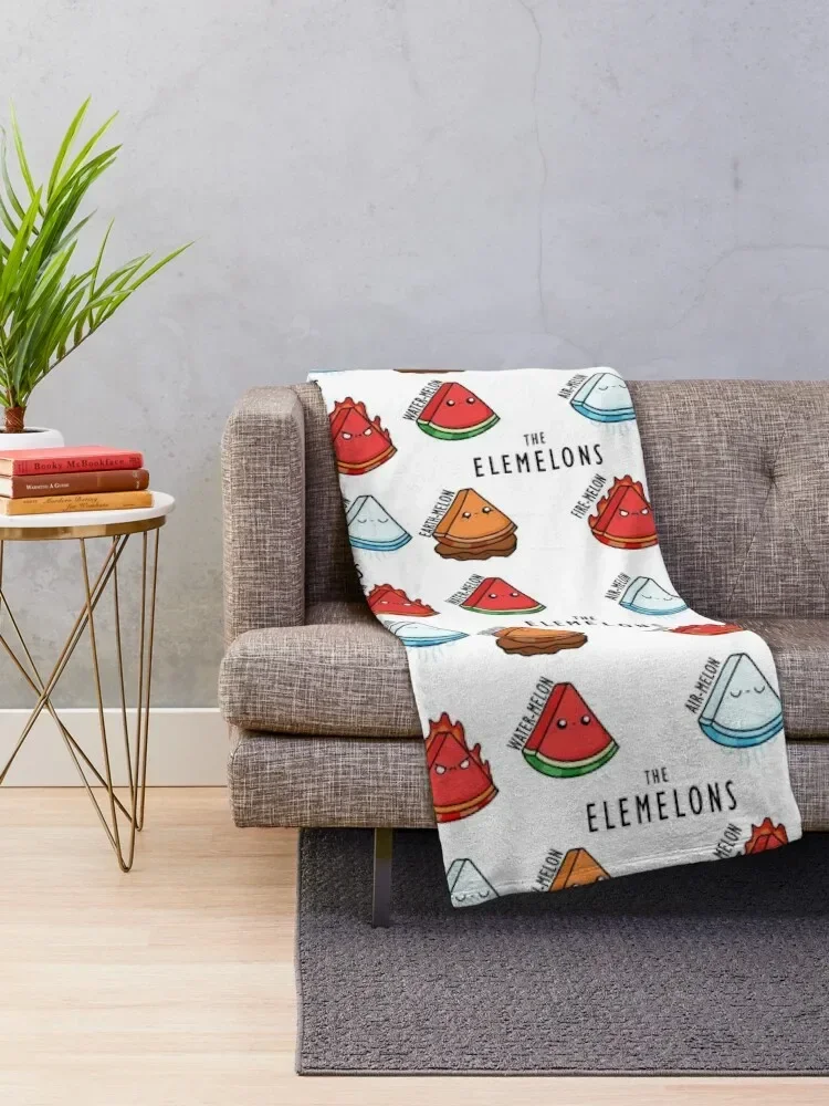 Kawaii Cartoon Watermelon elementals llustration Throw Blanket Sofas wednesday Blankets