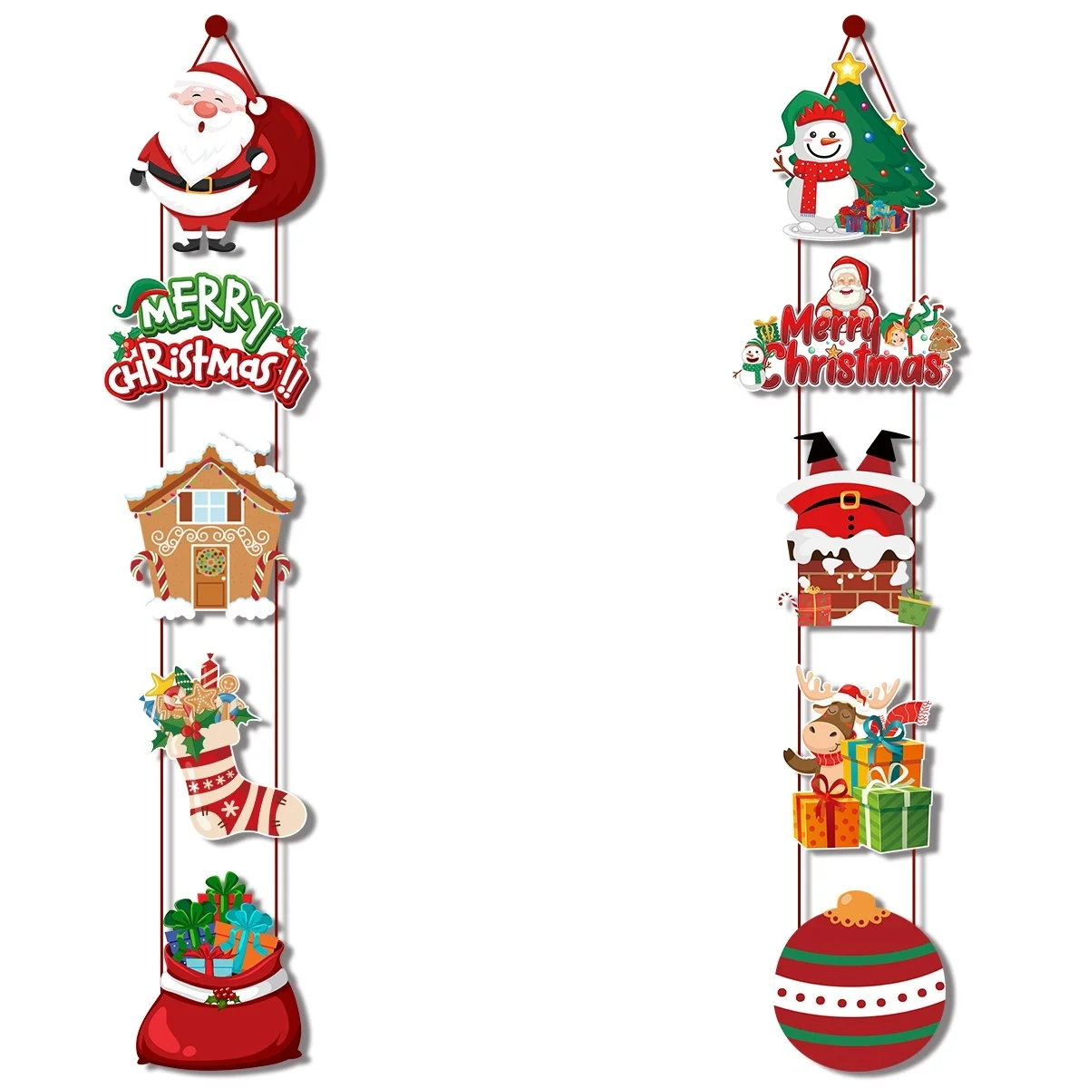 

Christmas Porch Banner Santa Claus Couplet Navidad Snowman Stocking Reindeer Door Porch Sign For Home Front Door Decorations