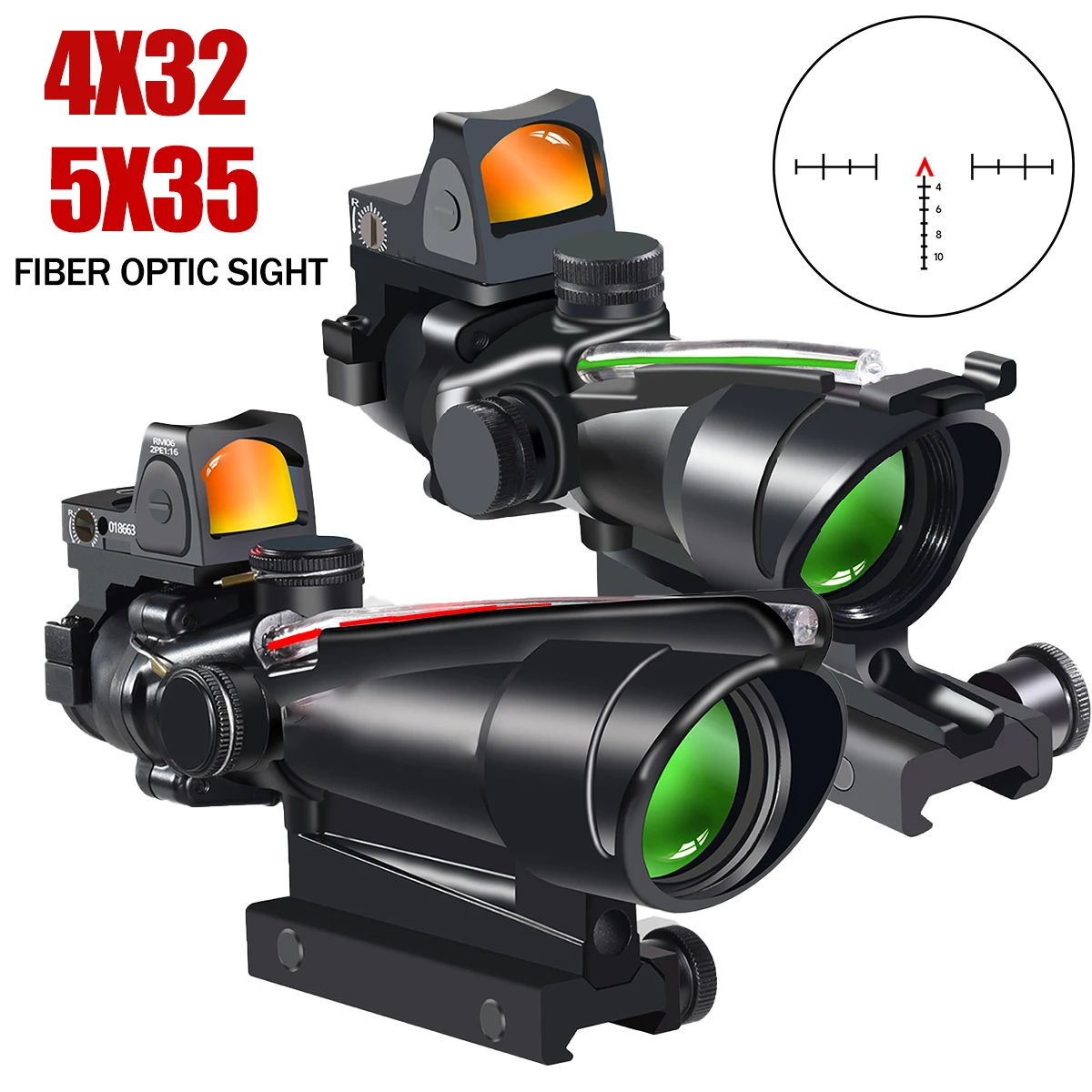 

Tactical 5x35 4x32 Tactical Scope Red Green Real Fiber Optics Hunting Sights for Riflescope Airsoft Sight 20mm Rail Mount