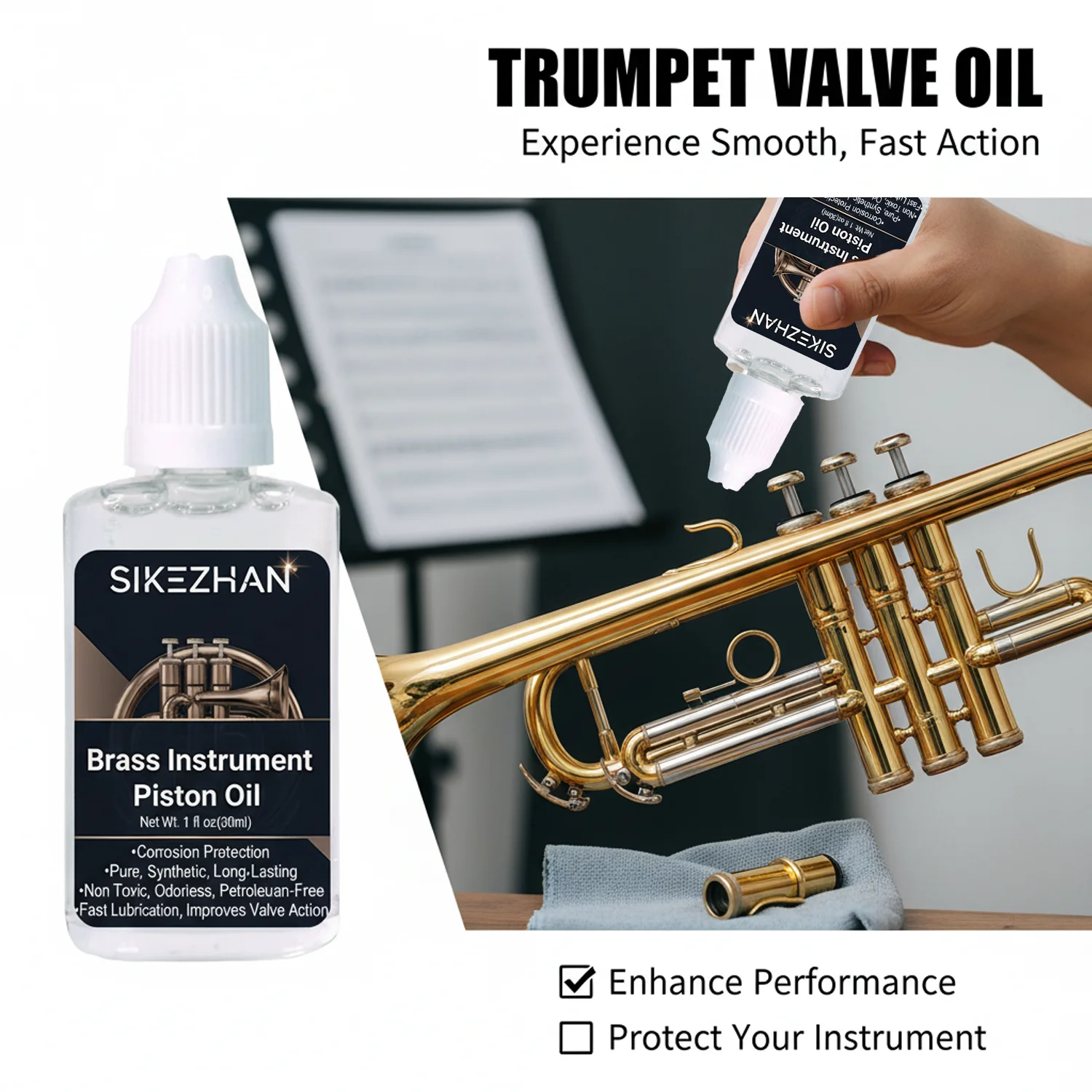 Premium Valve Oil for Brass Instruments - Synthetic Piston Lubricant for Trumpet, Horn, Tuba - Long-Lasting, Smooth & Odourless
