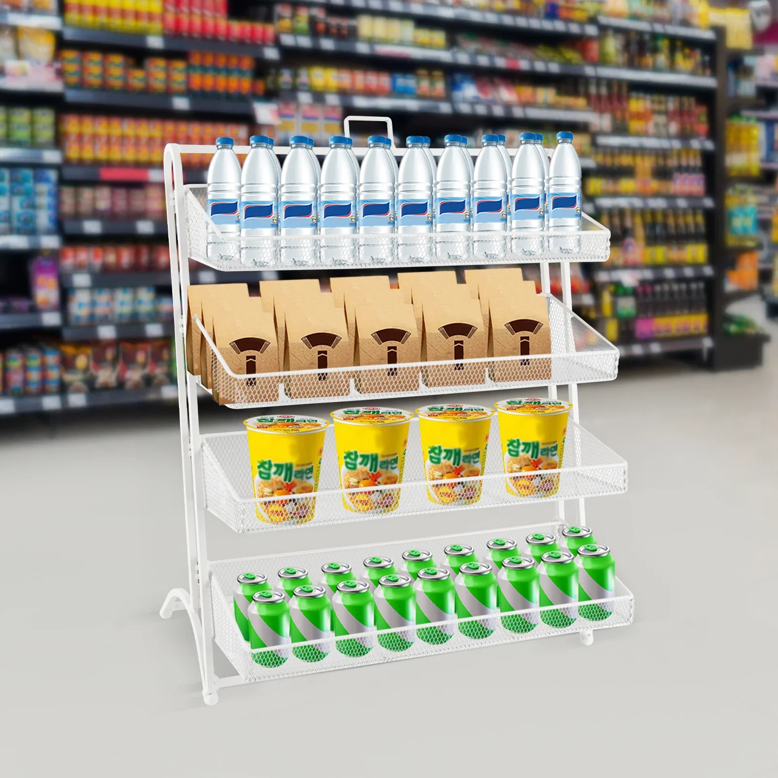 

4-Tier Iron Retail Candy Display Rack Countertop Snack Organizer with 16.14×20.27in Compact Design (6.61lbs Lightweight)​