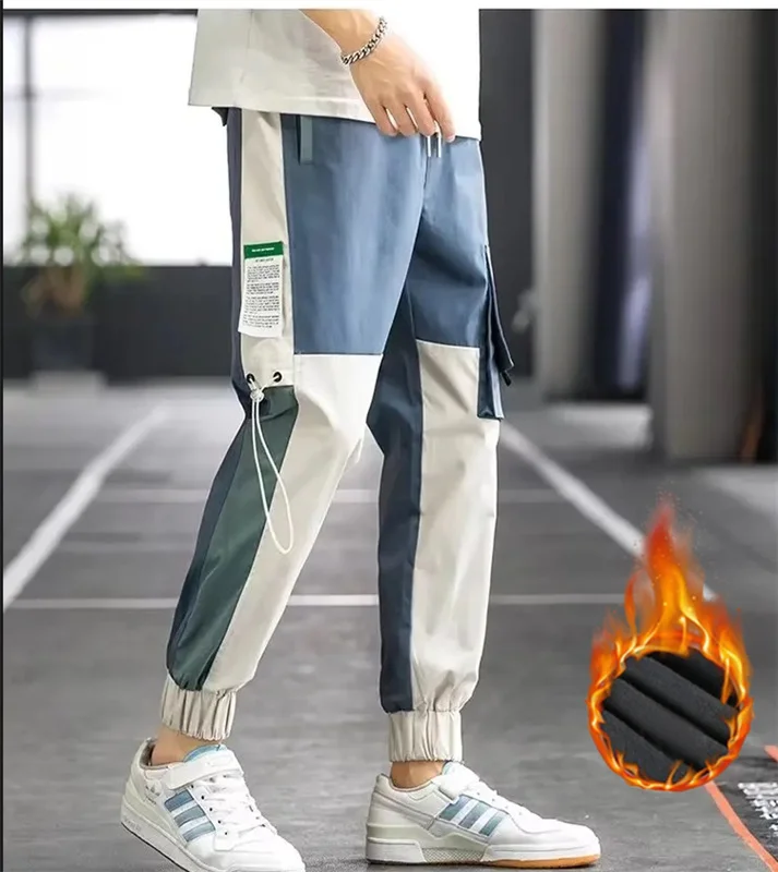 2024 new spring and autumn trend handsome matching color casual pants men's loose leg pants with port style overalls