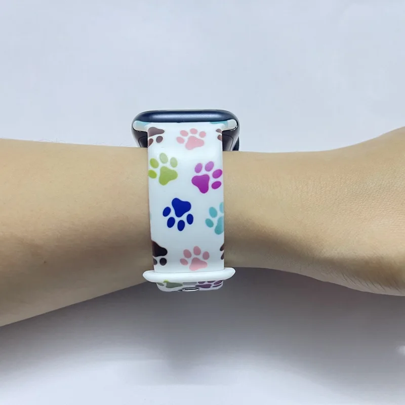 Paw Printed Silicone Strap for Apple Watch 9 8 7 SE 6 Sport Band Replaceable Bracelet for iWatch 38 40 41 42 44 45 49 iWatchband