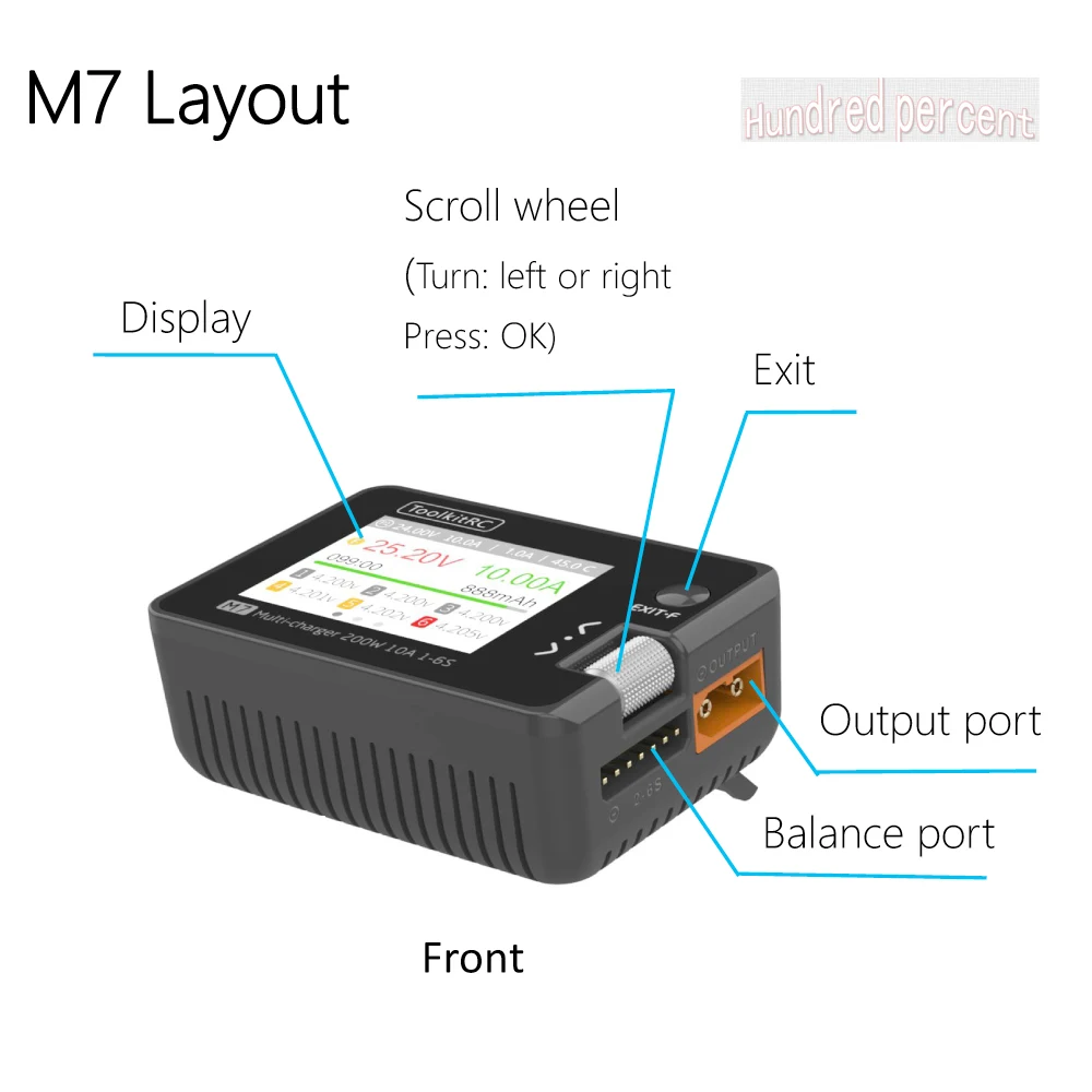 ToolkitRC M7 200W 10A DC Balance Charger Discharger for 1-6S Lipo Battery With Voltage Servo Checker ESC Tester Receiver LCD IPS