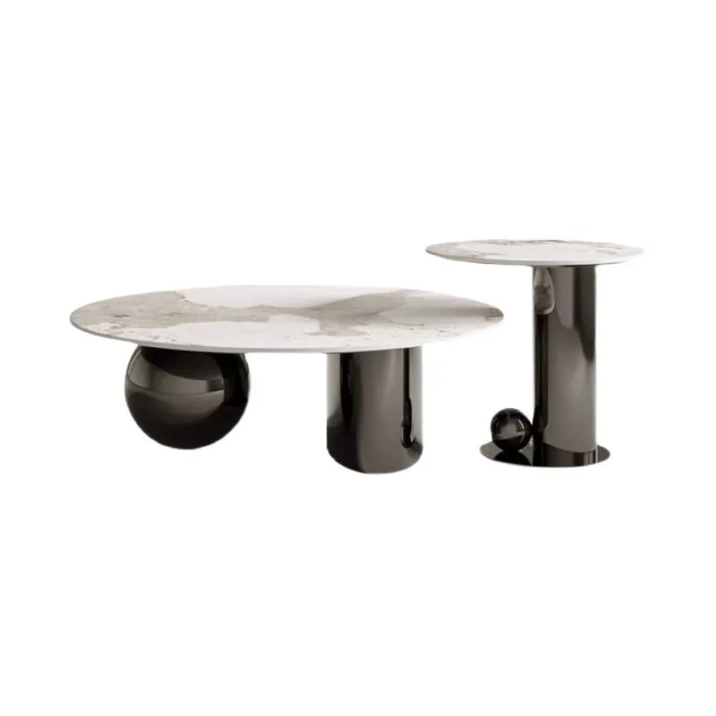 

Minimalist rock slab coffee table, round light luxury modern, stainless steel Internet celebrity tea table