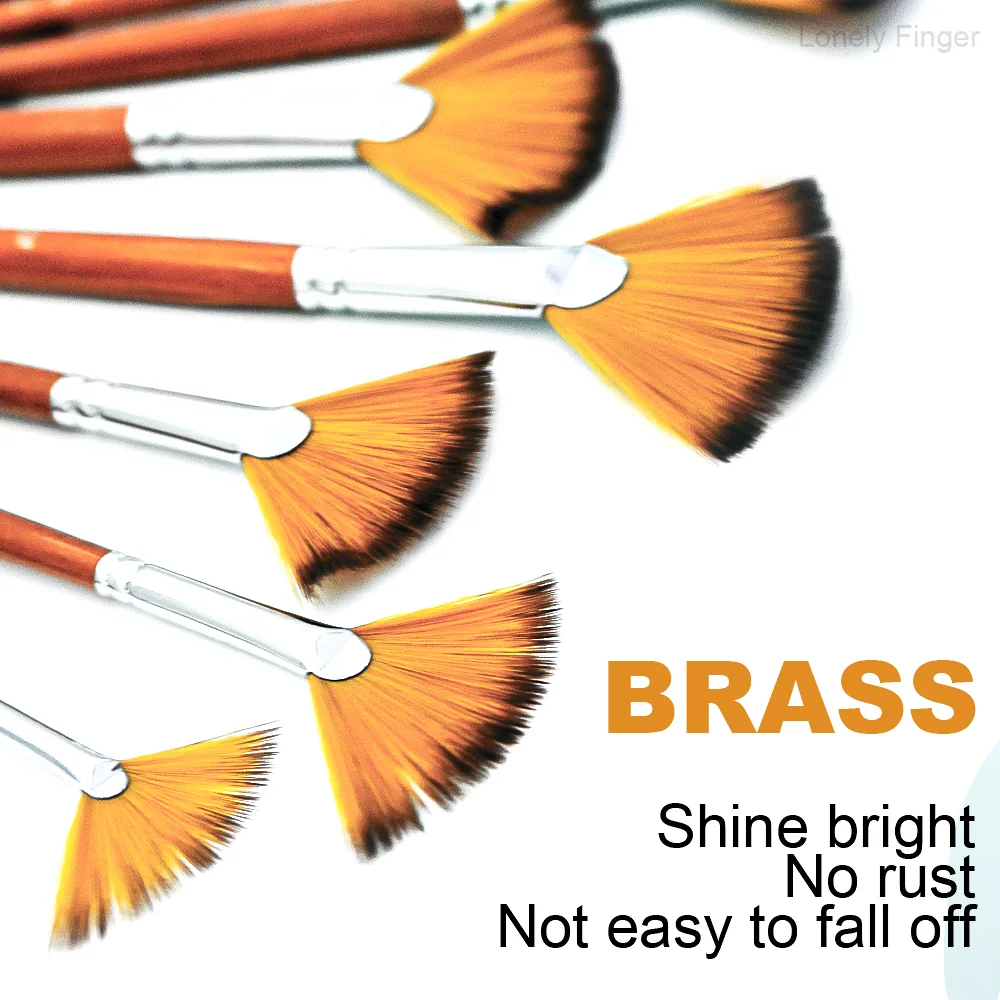 مجموعة فرش طلاء مروحة الفنان مكونة من 9 قطع، أطراف فرشاة مضادة لتساقط الشعر من النايلون، مقبض خشبي لعقد مريح، أكريليك O #3