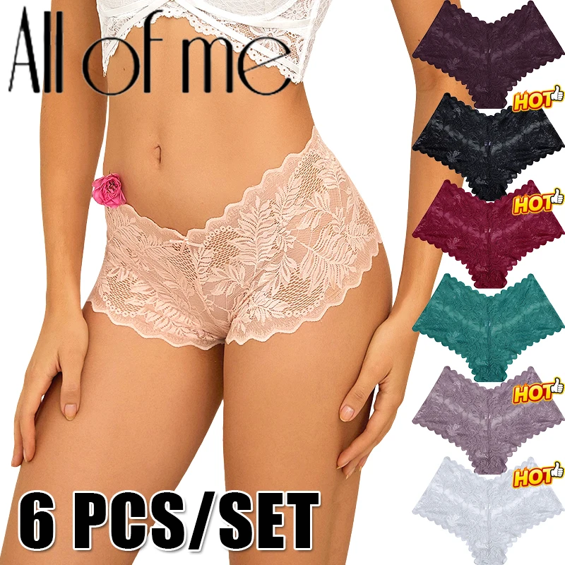 

6 шт., сексуальное кружевное белье с бантом для женщин, трусики с v-образной талией и цветочной перспективой, женское нижнее белье, удобные открытые трусы, шорты