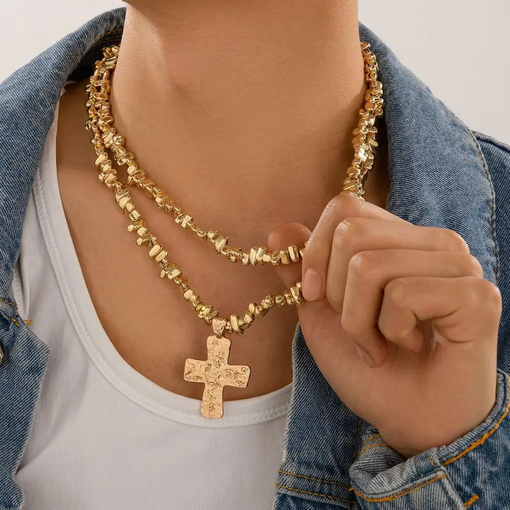 Alien Bead Necklace Trendy Cross Pendant Choker Irregular Creative CCB Beads Chain Niche Fashion Collarbone Chain Jewelry Gift