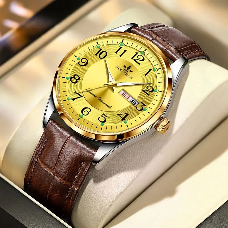 2024Swiss Couple Watch  Quartz Watch Men's and Women's Luminous Waterproof Numbers Leather Stainless Steel Strap