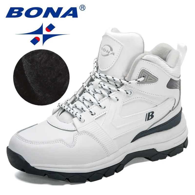 Bona 2023 novos designeres botas de neve de pelúcia quente botas de inverno dos homens ao ar livre caminhadas sapatos homem anti-deslizamento