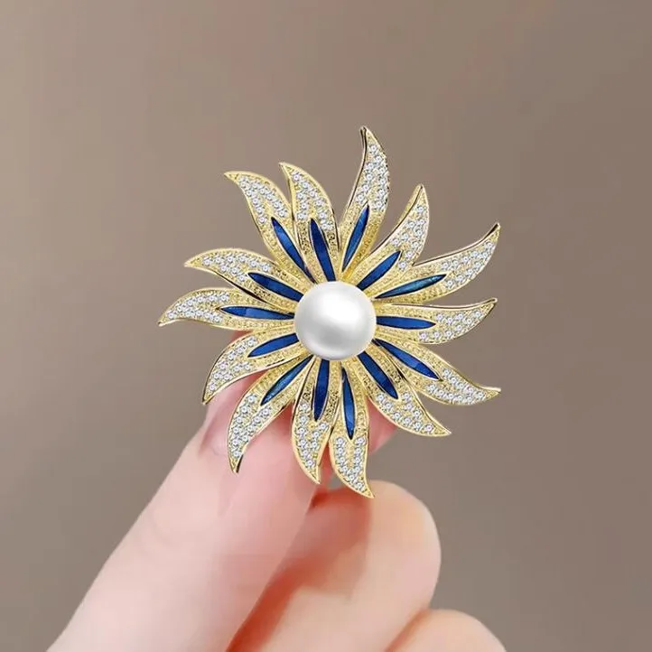 

Pearl sunflower brooch for women's exquisite design coat corsage pin